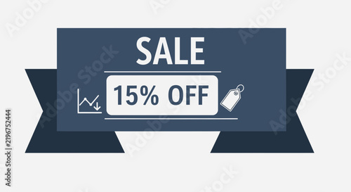 Promotional sale banner with percentage discount and graphical elements on ribbon