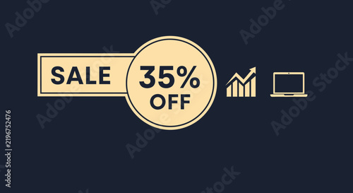 Promotional sale banner with thirty five percent discount and tech icons