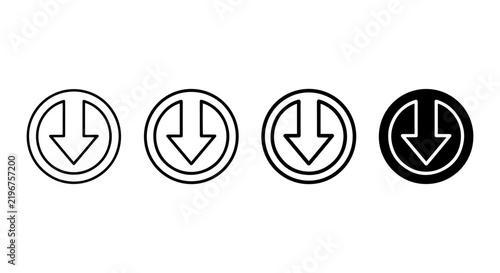 Download Icons Set, Down Arrow Symbols, Circular Navigation Buttons, Vector Graphic Elements