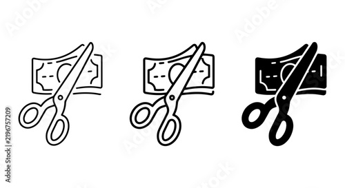 Money Saving Icons, Scissors Cutting Cash, Financial Discount Vector Set