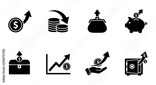 Money Icons: Finance Growth, Savings, Investment, and Wealth Icons