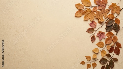 A beautiful thanksgiving fall foliage border featuring colorful autumn leaves on a soft neutral background for seasonal holiday design projects