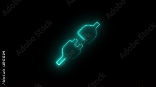 Glowing Neon Line Electric Power Plug and Socket Connection Icon Animation Loop on Dark Background