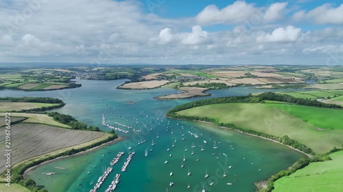 Salcombe and Mill Bay over Kingsbridge Estuary from a drone, Batson Creek, Southpool Creek, Devon, England, United Kingdom