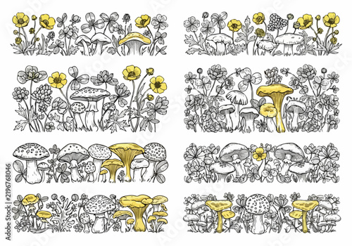 Whimsical Mushroom and Flower Illustrations Collection