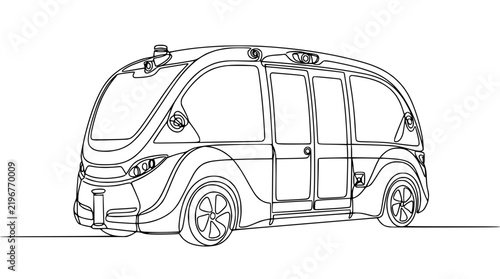 Autonomous Electric Shuttle Bus, Futuristic Self-Driving Vehicle Line Art