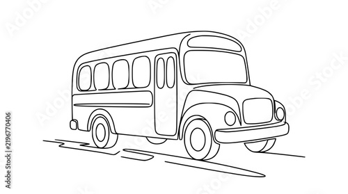 Isolated continuous line drawing of a classic school bus on a transparent background