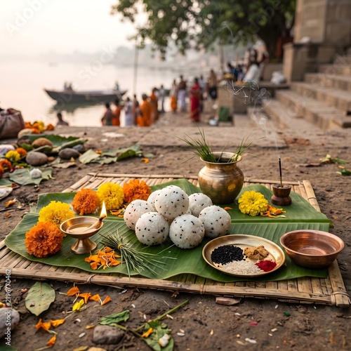 Traditional Pind Daan Ritual with Rice Offerings for Ancestors