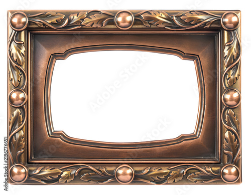 Antique Bronze Wooden Ornamental Picture Frame Isolated Object, Pure White Background