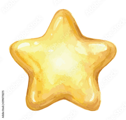 Cute watercolor golden star illustration with glowing rounded edges.
