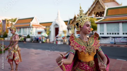 Traditional Thai Fingernail Dancer Performing at a Temple in Bangkok
