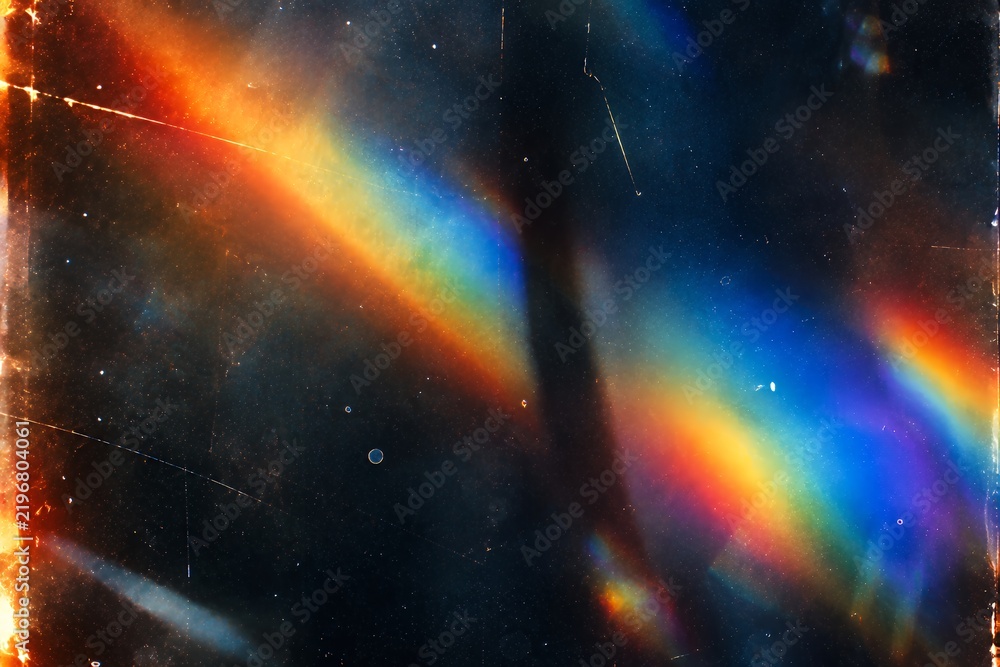 Fototapeta premium Abstract Prism Rainbow Spectrum Light Leak with Vintage Film Grain