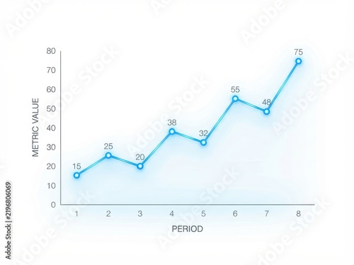 Blue line chart showing business growth isolated on transparent background