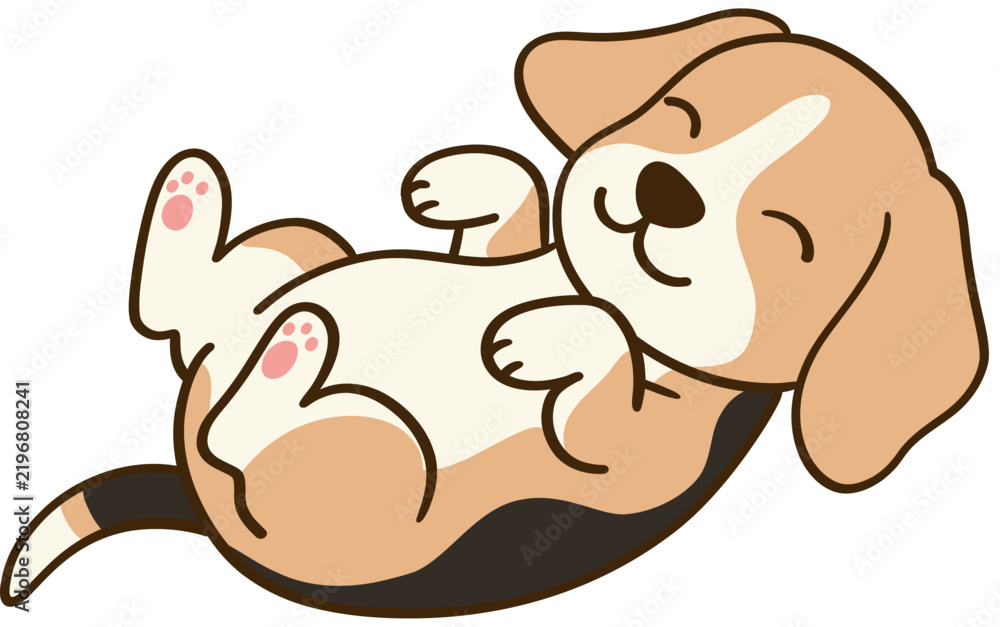 Obraz premium Cute Happy Beagle Puppy Rolling on Back Cartoon Illustration