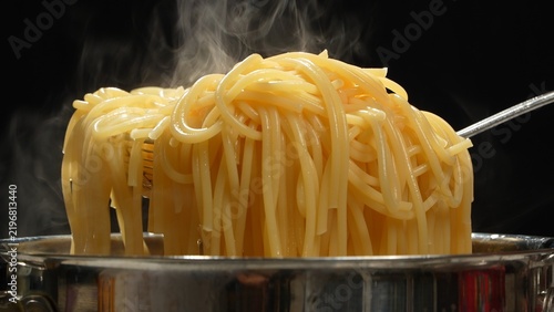 Canvastavla Cooking Italian spaghetti Bolognese pasta: raw ingredients, boiling noodles, and minced beef