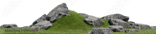 Panel kuchenny z motywem Wild natural rock garden and grassy hillock on transparent PNG background, detailed 3D render element