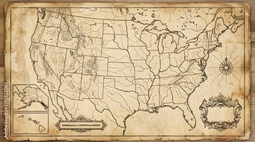 Vintage Antique Map of the United States with State Borders