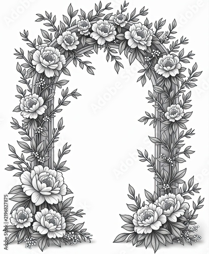 Elegant Floral Frame with Blossoms and Leaves for Decorative Design