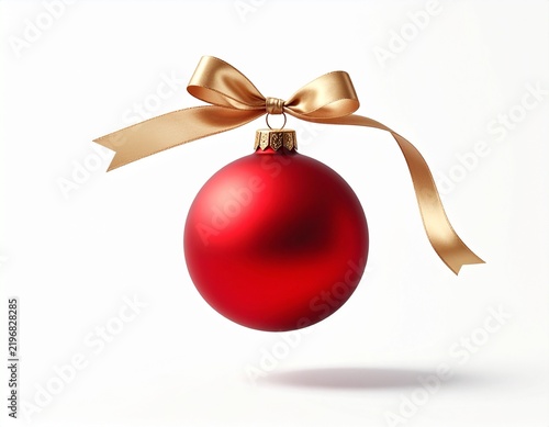 Christmas red ball ornament and ribbon, floating naturally 