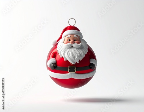 santa clause red ball ornament and ribbon, floating naturally 