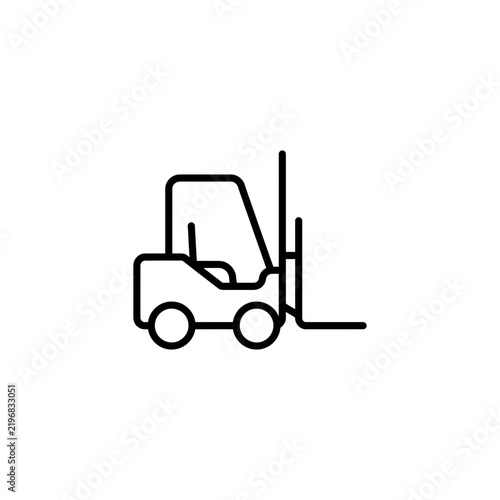 Industrial warehouse forklift truck line icon with forklift warehouse industrial machinery logistics equipment