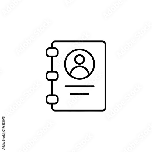 Contact book or address book outline icon with user profile silhouette directory personal information business