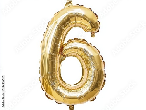 Brightly Colored Number Six Balloon on White Surface