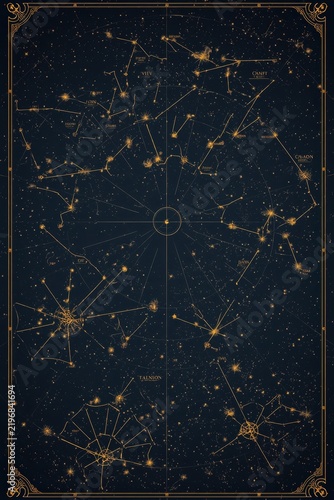 Vintage celestial map of night sky constellations with star map celestial chart astronomy chart connect the dots scientific chart deep space science astronomical map celestial sphere