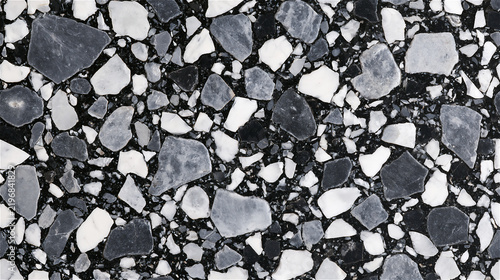 Charcoal terrazzo texture background with stone chips. AI gen
