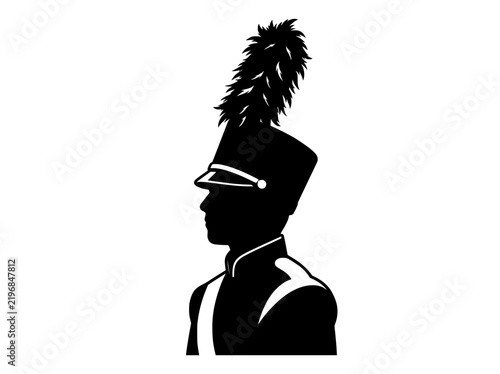 Foto Marching band member silhouette vector, musician in shako hat with plume, profil