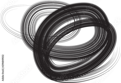 Abstract black brush stroke scribble with dynamic hand drawn curved lines on white background