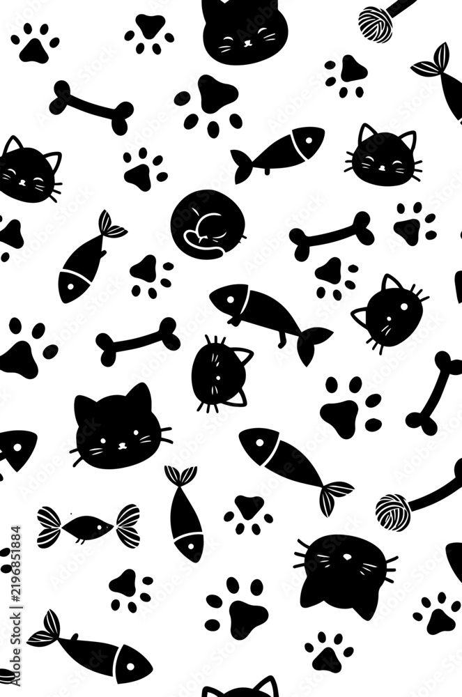 Obraz premium Seamless Pet Animal Pattern Collection with Cats, Dogs and Pet Icons