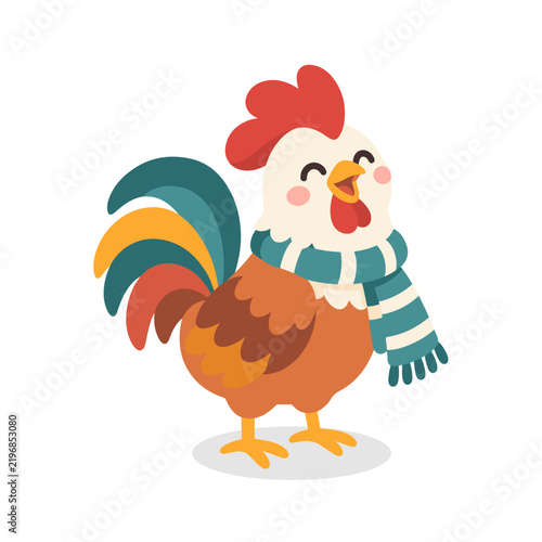Cute Rooster Wearing a Scarf Cartoon Illustration
