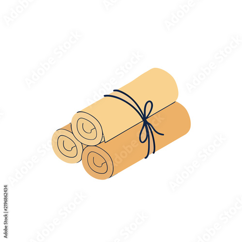 Three rolled scrolls tied with string