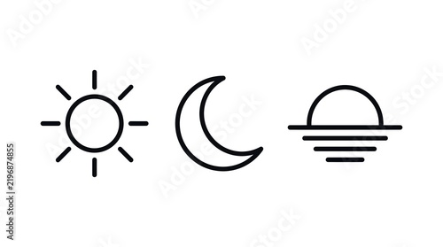 Sun moon and sunset weather icons set with sun icon day and night climate symb