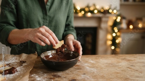 Artisan Festive Star Cookie Dipped in Melted Chocolate