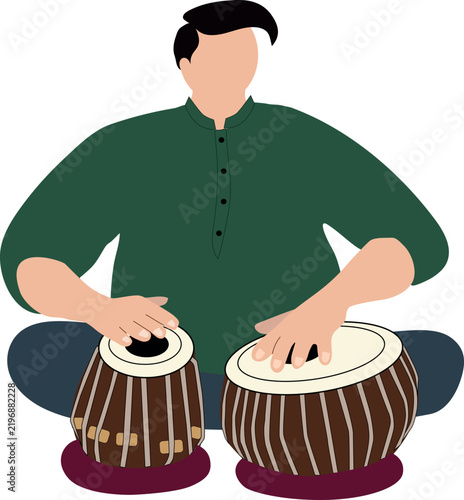 Bild auf Leinwand Vector illustration of a male artist playing traditional Indian tabla