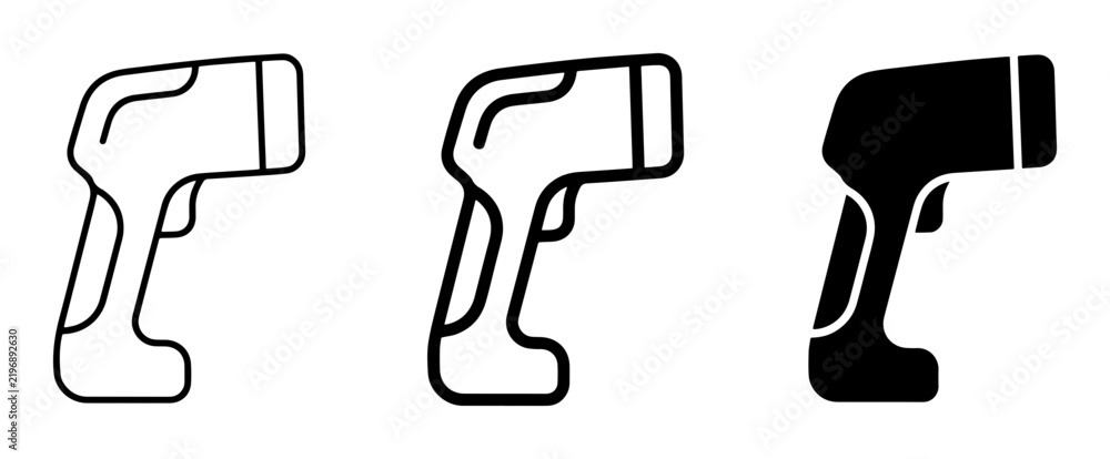 Fototapeta premium 3 infrared thermometer silhouette icons, medical device, solid black style, healthcare