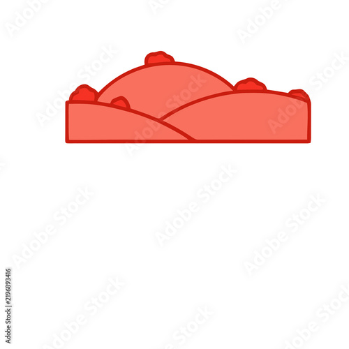 Red hills with rounded tops and red outlines