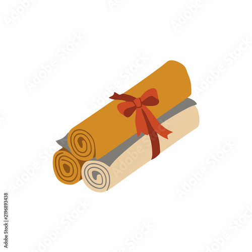 Rolled documents tied with a red ribbon