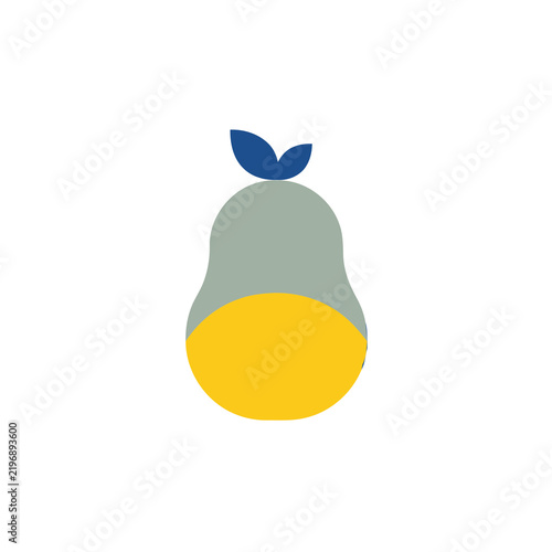 Stylized pear with blue leaves on transparent background