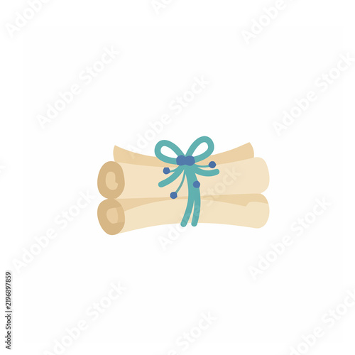 Rolled scrolls tied with a blue ribbon