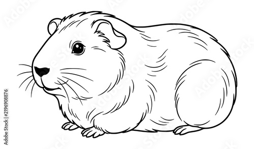 Guinea Pig Sitting Black Outline Vector Clip Art