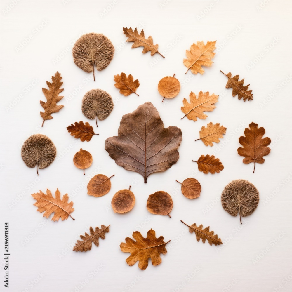 Obraz premium PNG Real pressed oak leaves circle plant shape.