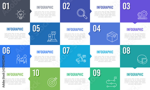 10 Milestones Project Execution Infographic Layout with Sequential Numbered Stages. Presentation, Plan and Strategy. Vector illustration.