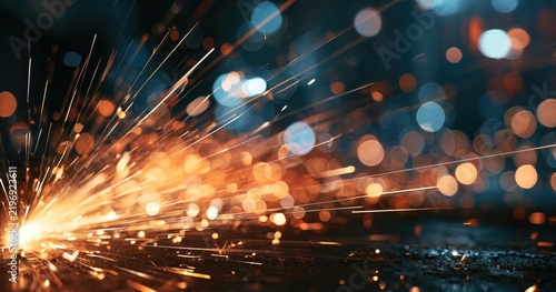 Bright Sparks and Bokeh Lights Industrial Welding Process.