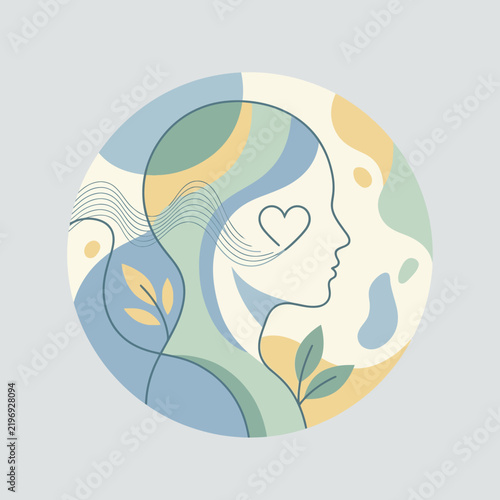 Abstract vector art representing mental health self love and mindfulness in a circular design