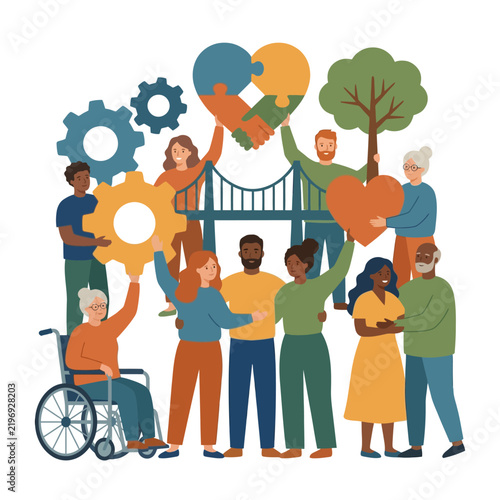 Diverse Community People Working Together Supporting Each Other In Unity And Harmony