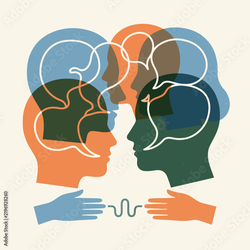 People communicating vector illustration of diverse minds sharing ideas dialogue