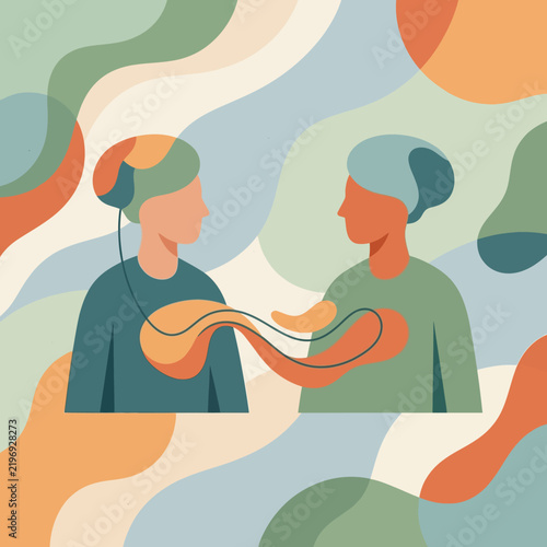 Abstract vector illustration of two people communicating and sharing thoughts and feelings